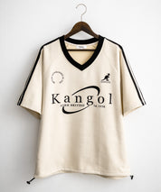 KANGOL カンゴール 別注コラボ オーバーサイズカットスエードワンポイントロゴ刺繍袖ライン半袖ゲームシャツ