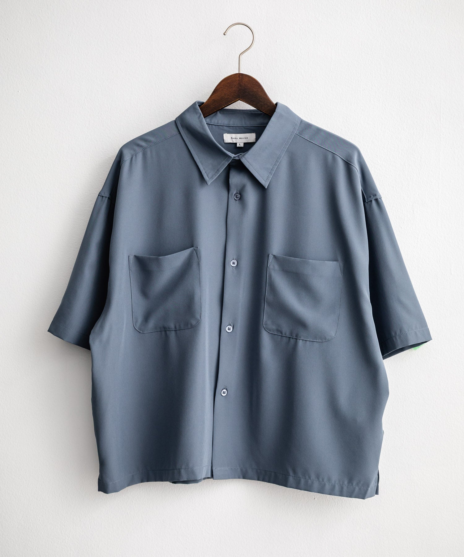 接触冷感 オーバーサイズとろみショート丈半袖シャツ/短丈ハーフスリーブシャツ 15366