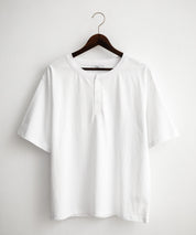 ケミカル加工 短丈 クロップド ショート丈半袖コットンヘンリーネックTシャツ 15632