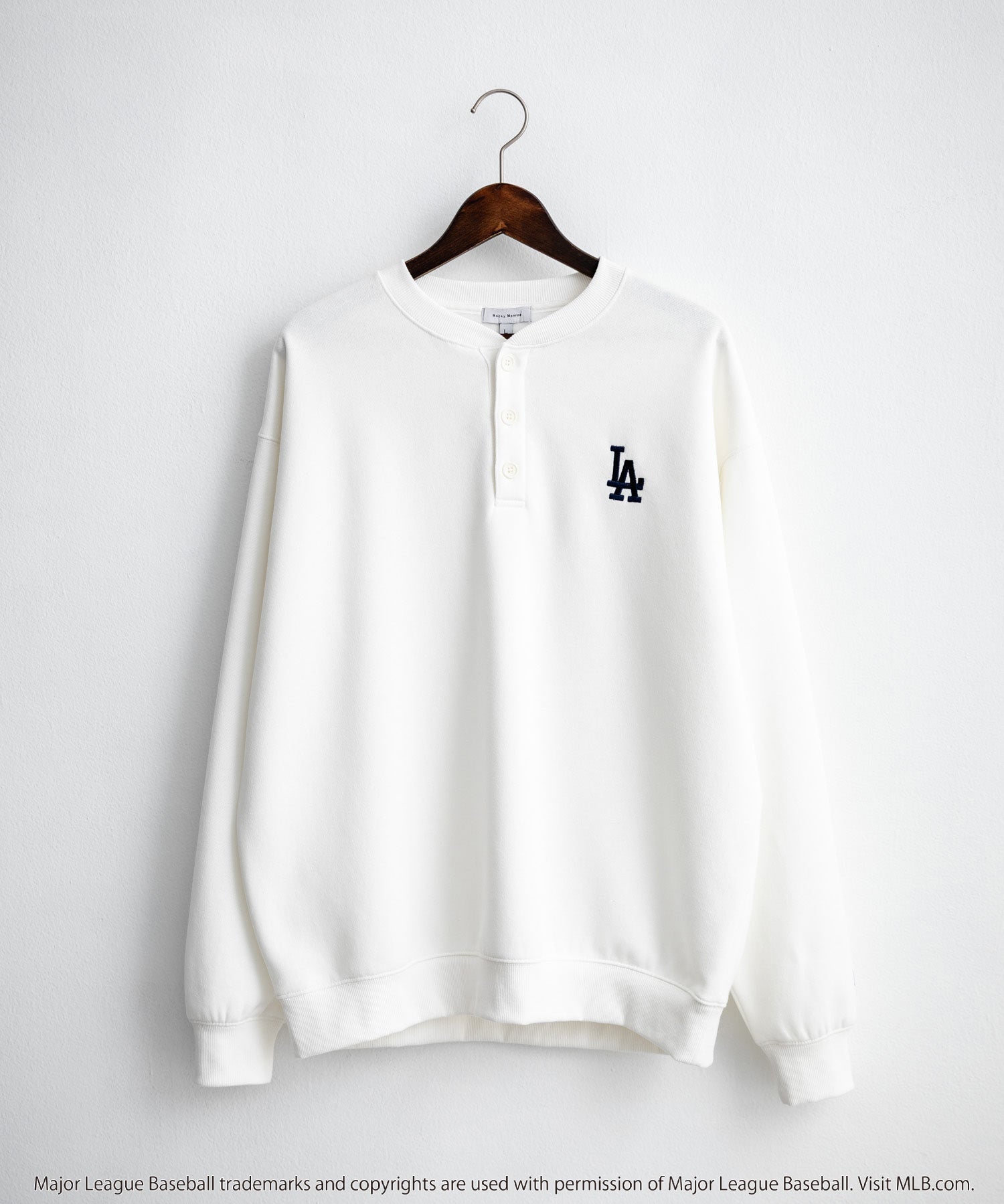 MLB メジャーリーグベースボール NYY LAD SD 別注 オーバーサイズ裏起毛ヘンリーネックスウェット/ワンポイントロゴ刺繍ハーフボタントレーナー 16320