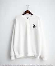MLB メジャーリーグベースボール NYY LAD SD 別注 オーバーサイズ裏起毛ヘンリーネックスウェット/ワンポイントロゴ刺繍ハーフボタントレーナー 16320
