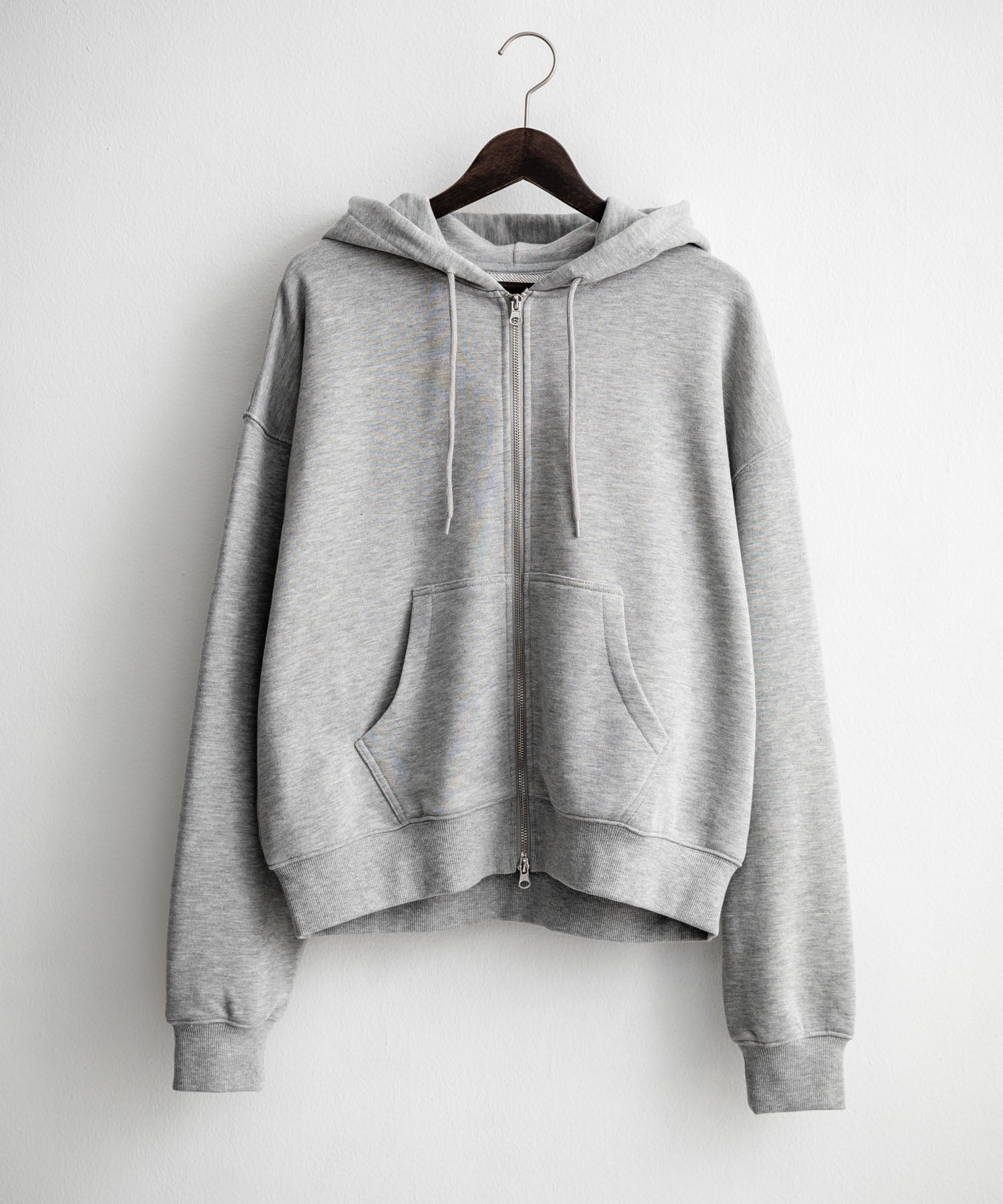 オーバーサイズ 裏毛ショート丈長袖ダブルジップパーカー 15435　【セットアップ可能】