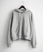 オーバーサイズ 裏毛ショート丈長袖ダブルジップパーカー 15435　【セットアップ可能】