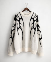 5Gフェザーヤーンジャガードトライバル柄ルーズクルーネック長袖ニット 15191