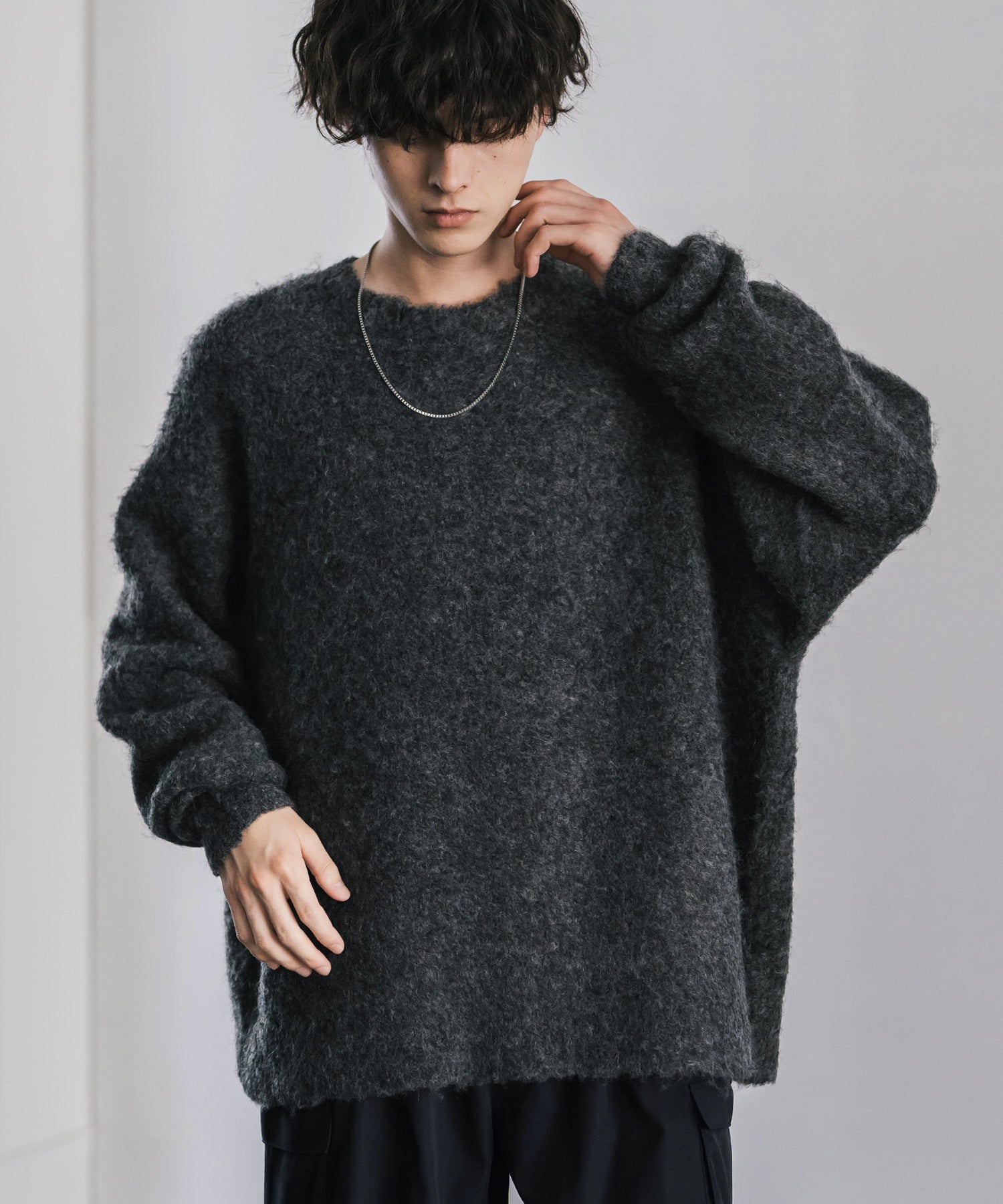 オーバーサイズウール混ミックス糸プルオーバーニットセーター 14548