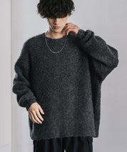 オーバーサイズウール混ミックス糸プルオーバーニットセーター 14548