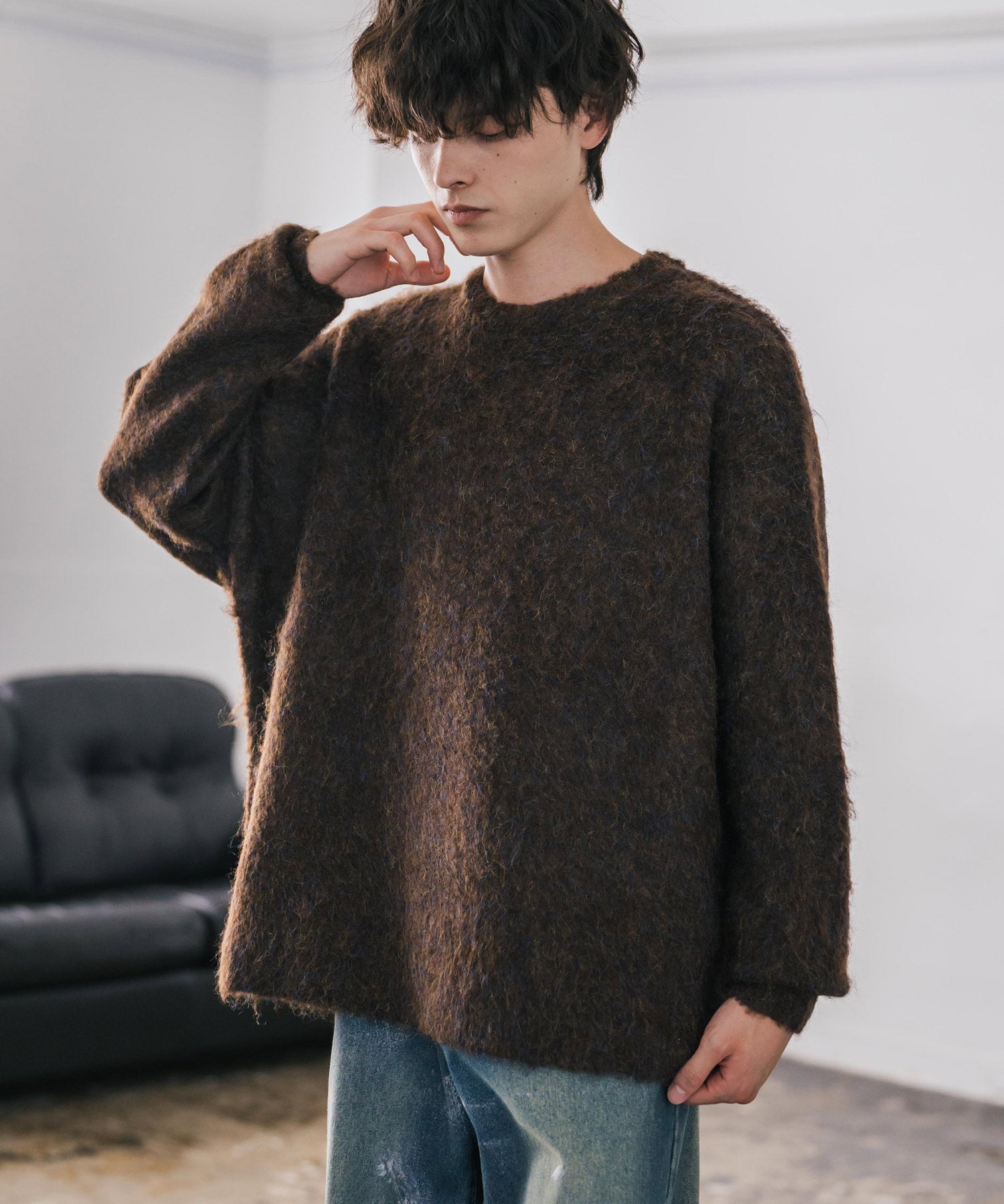 オーバーサイズウール混ミックス糸プルオーバーニットセーター 14548