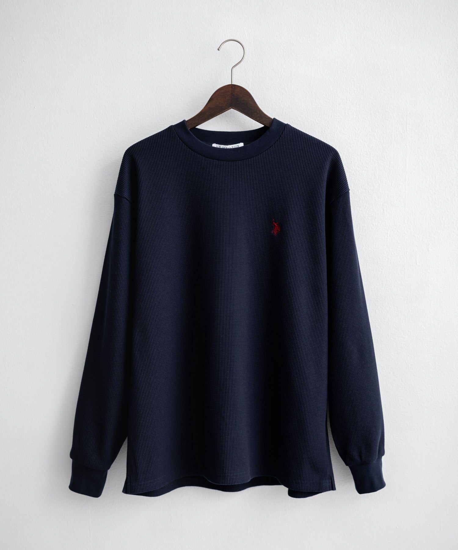 U.S. POLO ASSN. ユーエスポロアッスン サーマルワンポイントロゴ刺繍クルーネック長袖Tシャツ/ワッフルカットソー 16109