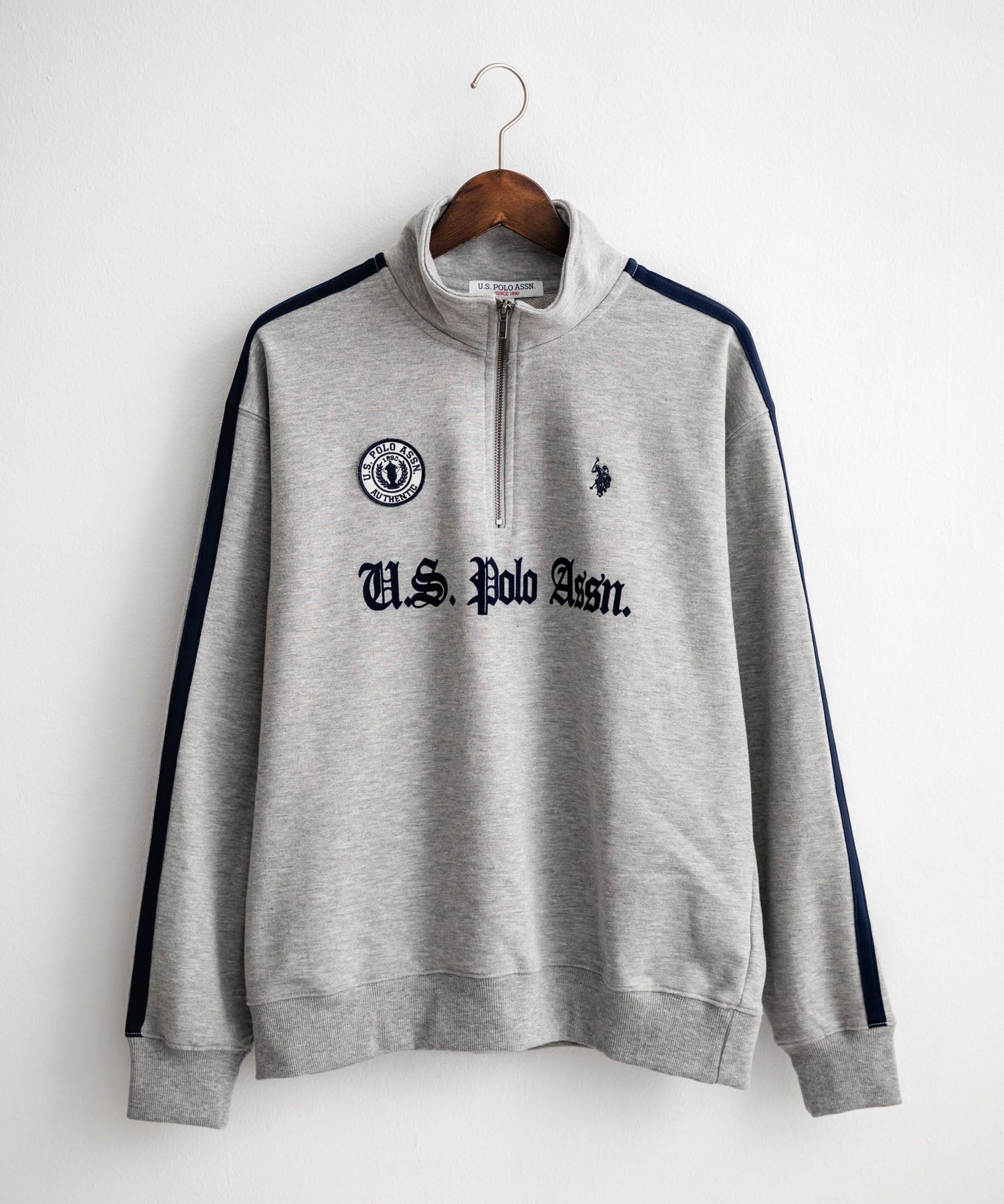 U.S. POLO ASSN. ユーエスポロアッスン half zip sweat shirt オーバーサイズ袖ラインワンポイントロゴ刺繍ハーフジップ裏毛スウェット 14862