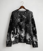 オーバーサイズ5Gジャガード編みアブストラクト柄クルーネックニットセーター 15193