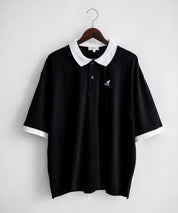 KANGOL カンゴール 別注コラボ 鹿の子クレリック/ラインリブ/ワンポイント刺繍オーバーサイズ半袖ポロシャツ