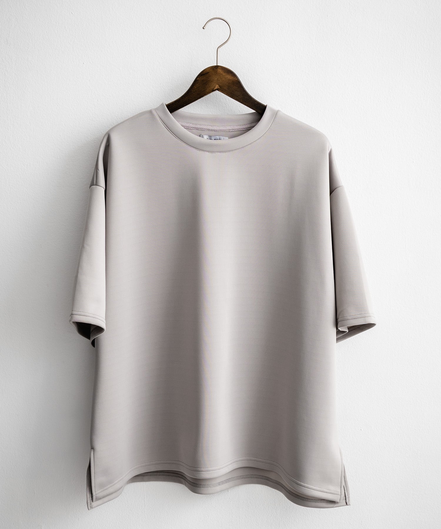 接触冷感 オーバーサイズサイドスリットダンボール半袖クルーネックTシャツ