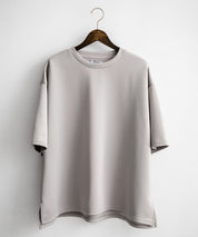 接触冷感 オーバーサイズサイドスリットダンボール半袖クルーネックTシャツ