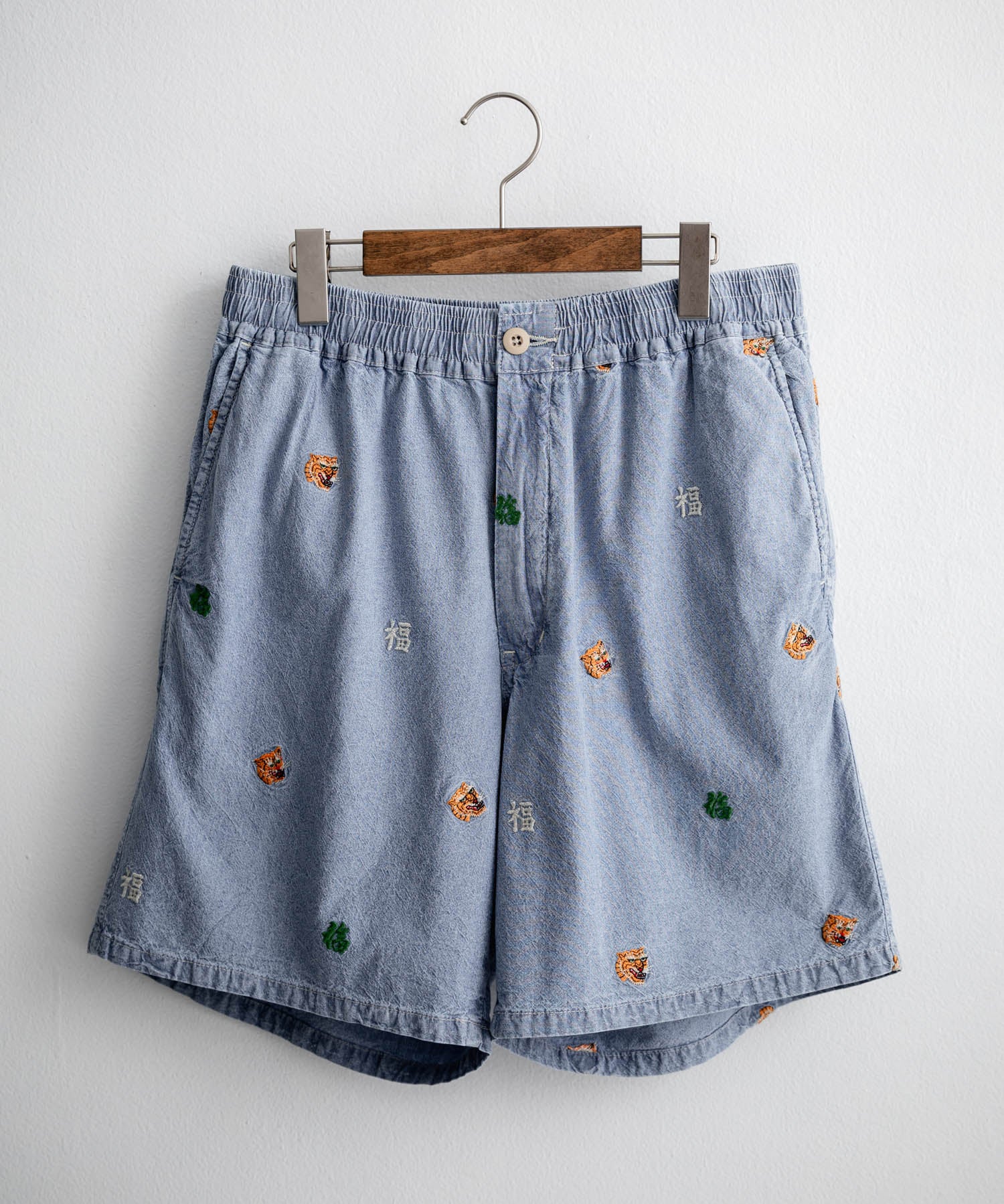 HOUSTON CHAMBRAY ALLOVER EMB EASY SHORTS シャンブレー総柄刺繍イージーショートパンツ 16180
