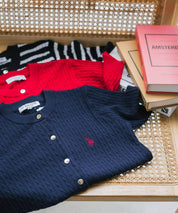 U.S. POLO ASSN. ユーエスポロアッスン W's ワンポイントロゴ刺繍ケーブル半袖カーディガン 無地/ボーダー 15899