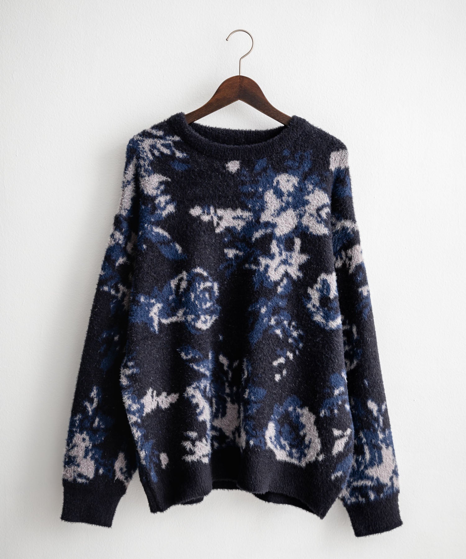 新色追加 フェザーヤーン オーバーサイズフラワー柄クルーネックニット 14031