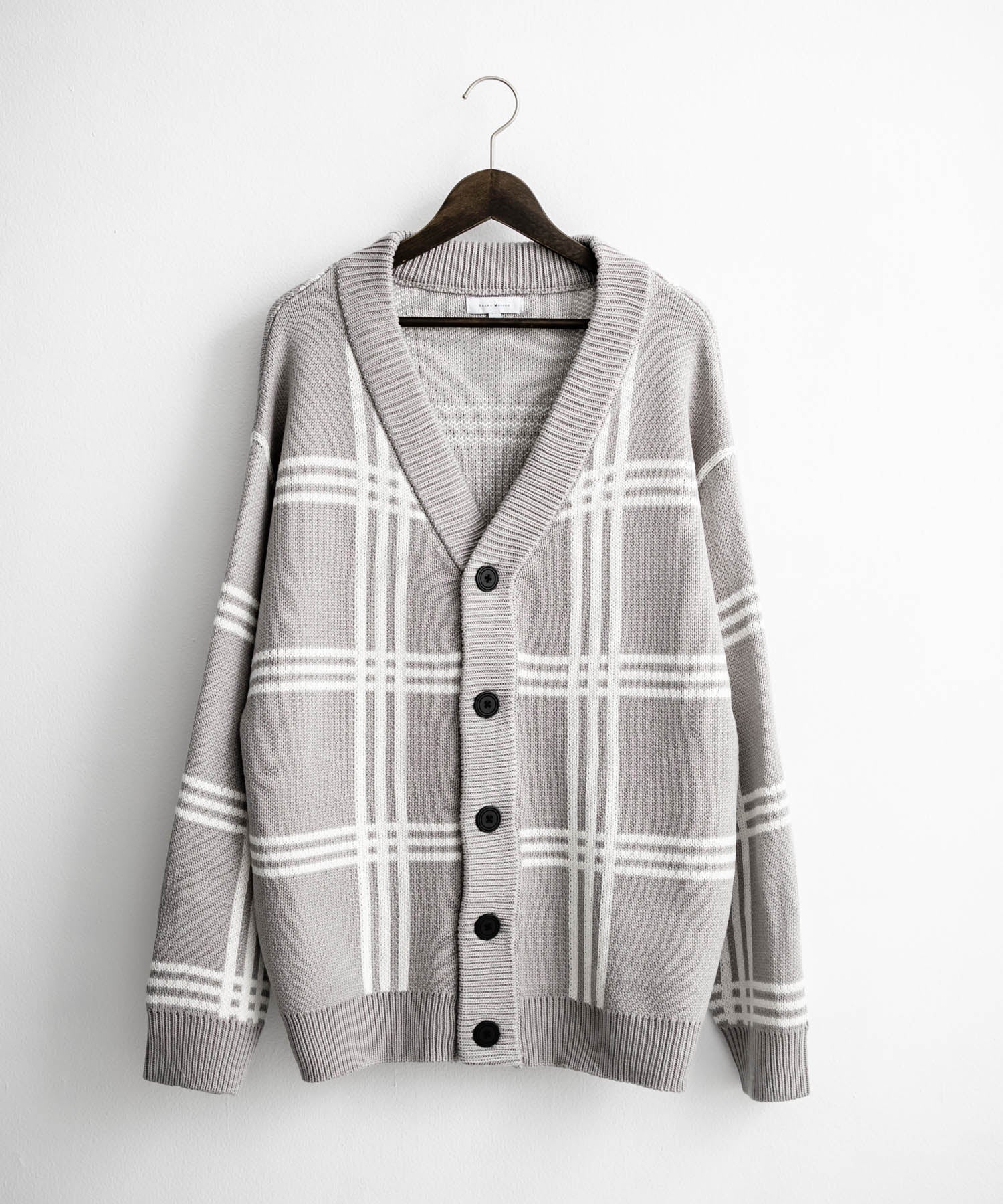 オーバーサイズ総柄Vネックボリュームニットカーディガン アーガイル柄 チェック柄 15484