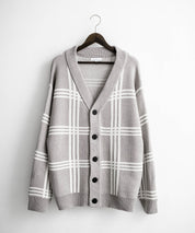 オーバーサイズ総柄Vネックボリュームニットカーディガン アーガイル柄 チェック柄 15484