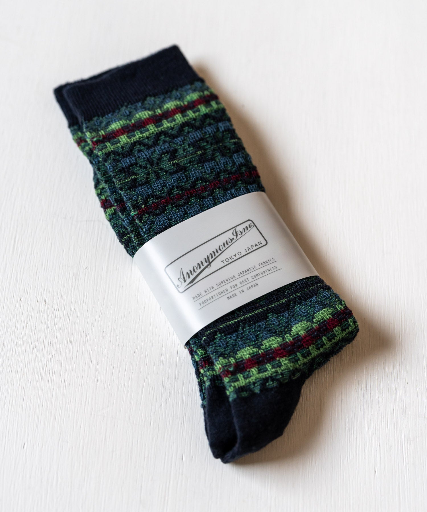 ANONYMOUSISM アノニマスイズム 日本製 国産 Reverse FailrIsle JQ Crew リバースフェアアイルクルー丈ジャカードスニーカーソックス 15398
