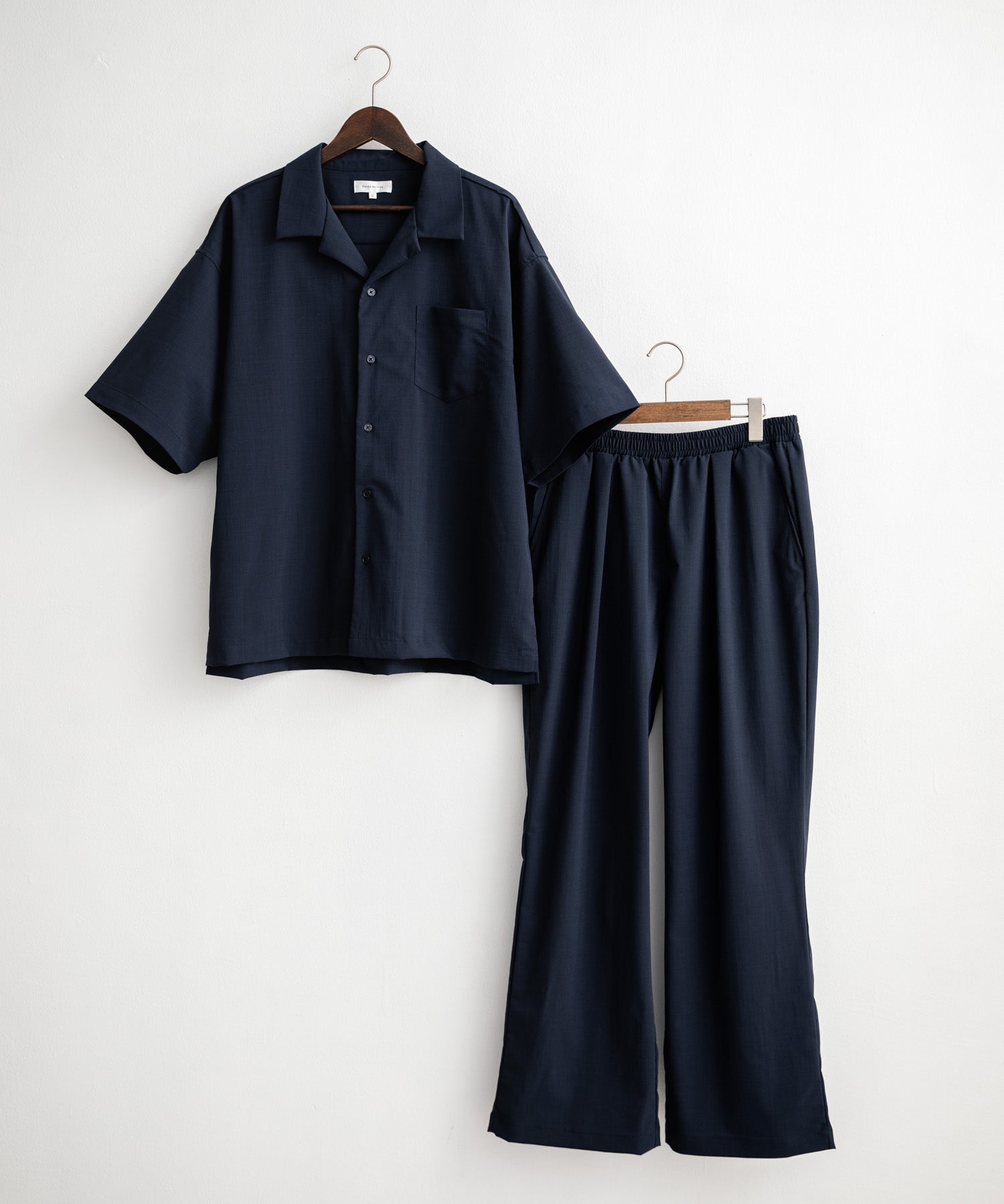 新色追加 セットアップ 接触冷感 多機能素材 リネンライク半袖開襟シャツ＆セミワイドイージーパンツ 15480