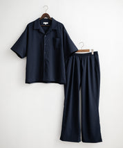 新色追加 セットアップ 接触冷感 多機能素材 リネンライク半袖開襟シャツ＆セミワイドイージーパンツ 15480