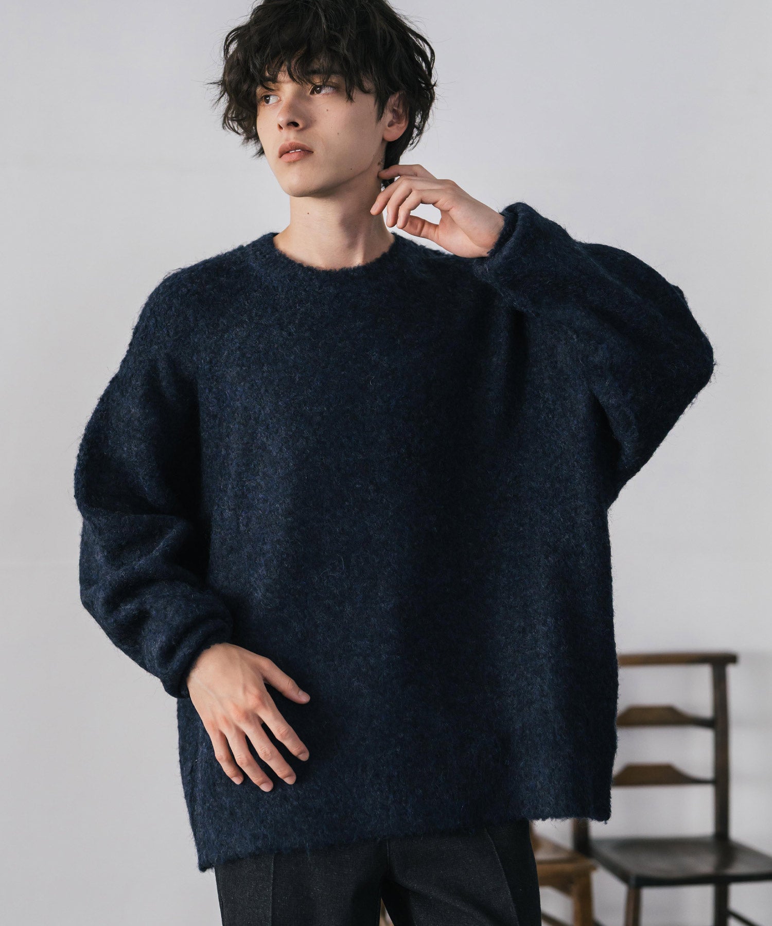 オーバーサイズウール混ミックス糸プルオーバーニットセーター 14548