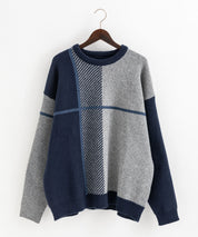 新色追加 オーバーサイズ クロスチェック柄クルーニット　14052