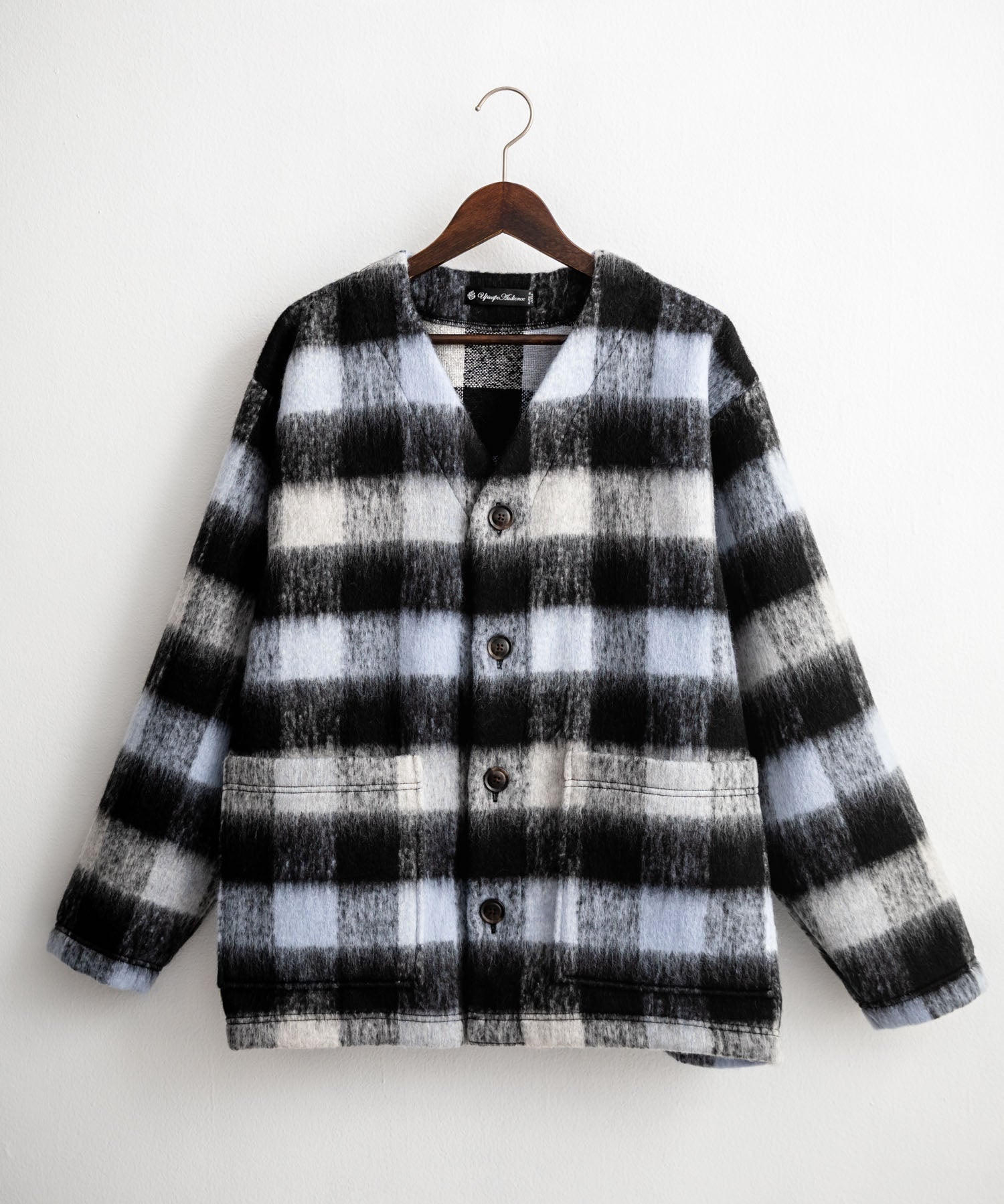 Upscape Audience アップスケープオーディエンス 日本製 国産 ECOLANA オーバーサイズシャギーチェックノーカラージャケット AUD7339 14897