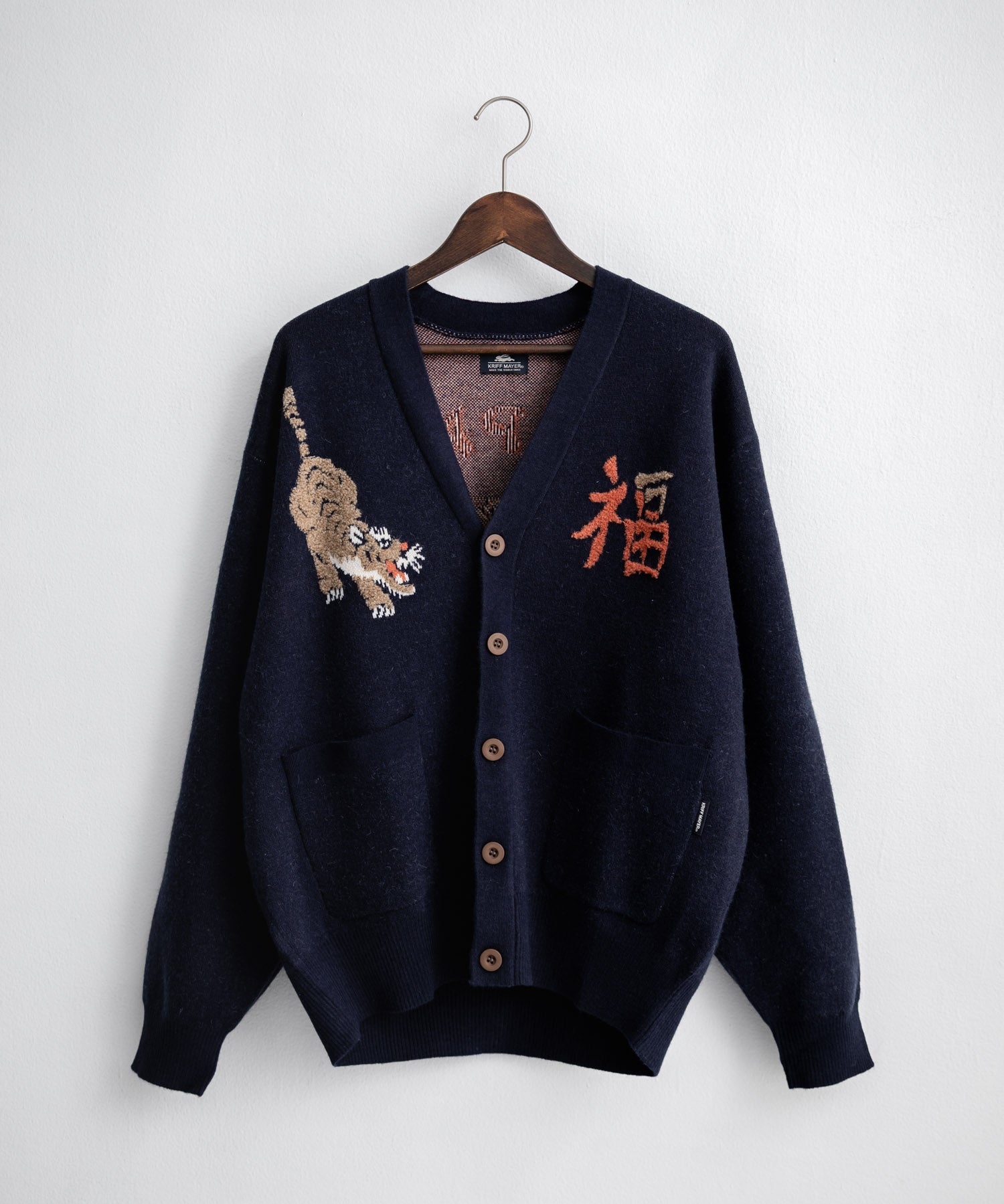 KRIFF MAYER クリフメイヤー オーバーサイズ龍虎刺繍もちのびV長袖ネックニットカーディガン 2623100 16539