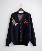 KRIFF MAYER クリフメイヤー オーバーサイズ龍虎刺繍もちのびV長袖ネックニットカーディガン 2623100 16539