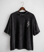 オーバーサイズ ケミカルウォッシュワンポイントフラワープリント半袖Tシャツ