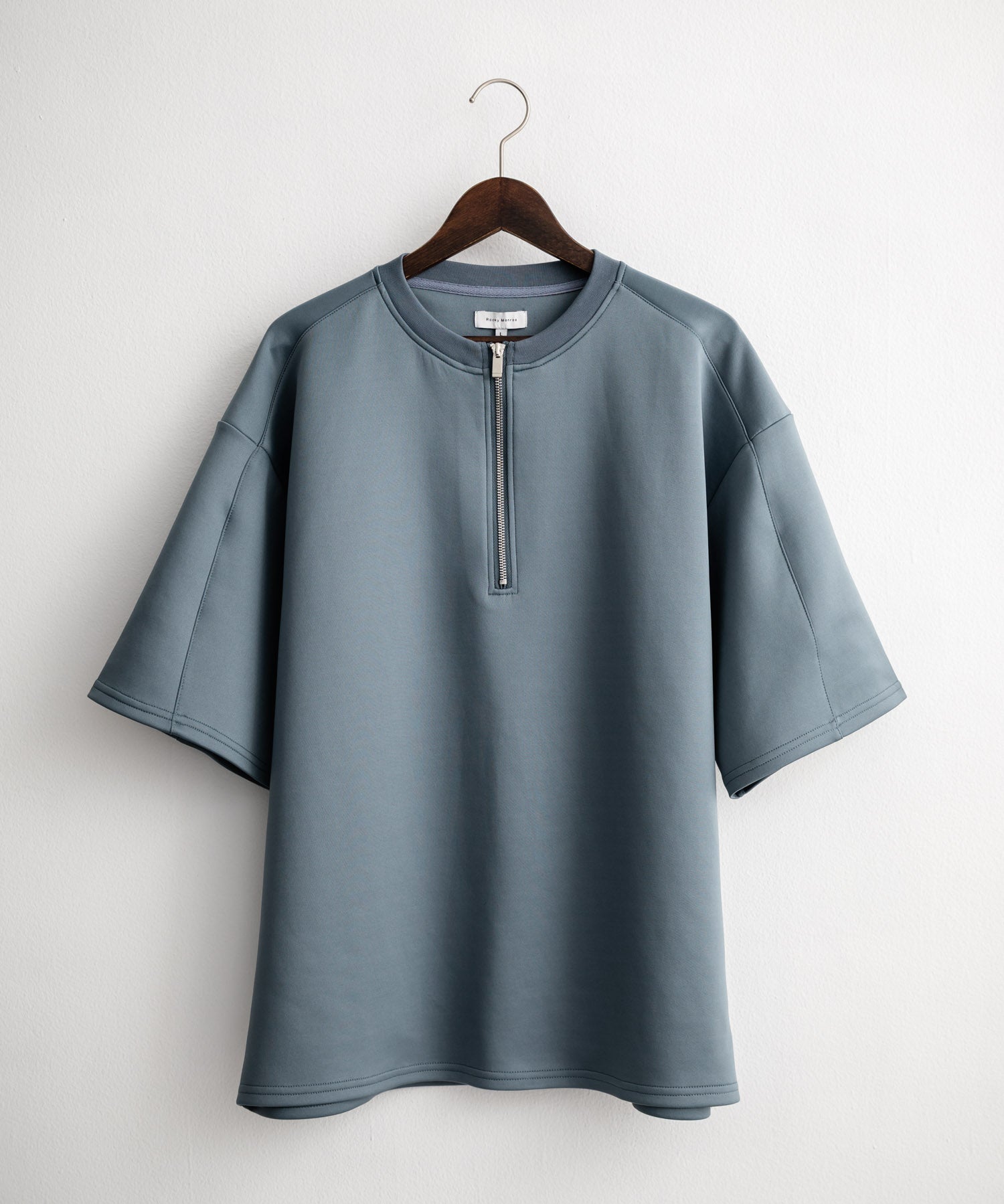 接触冷感 オーバーサイズダンボールハーフジップ半袖プルオーバーTシャツ 15624