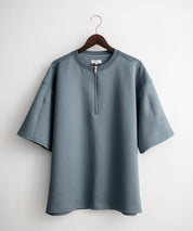 接触冷感 オーバーサイズダンボールハーフジップ半袖プルオーバーTシャツ 15624