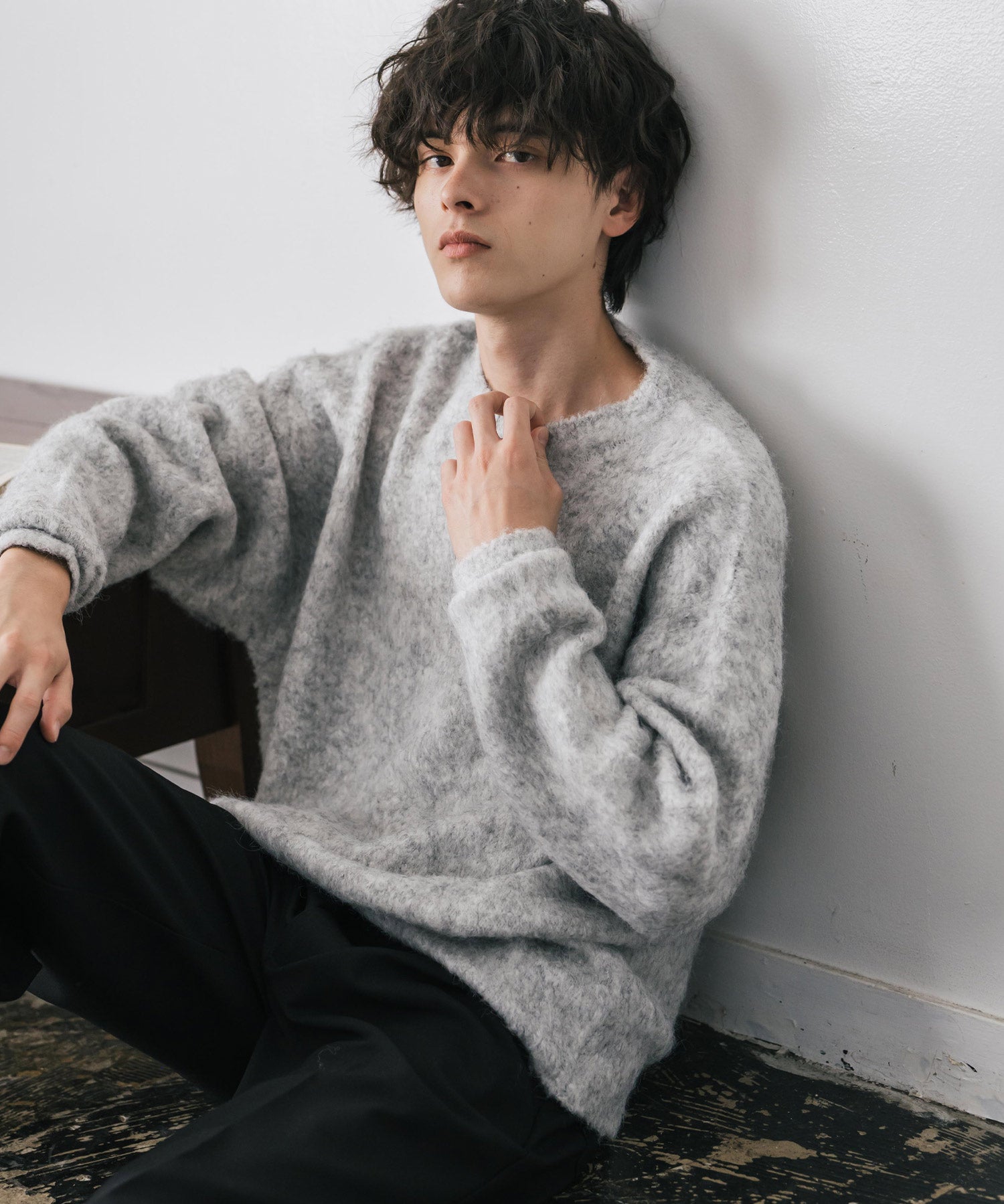 オーバーサイズウール混ミックス糸プルオーバーニットセーター 14548