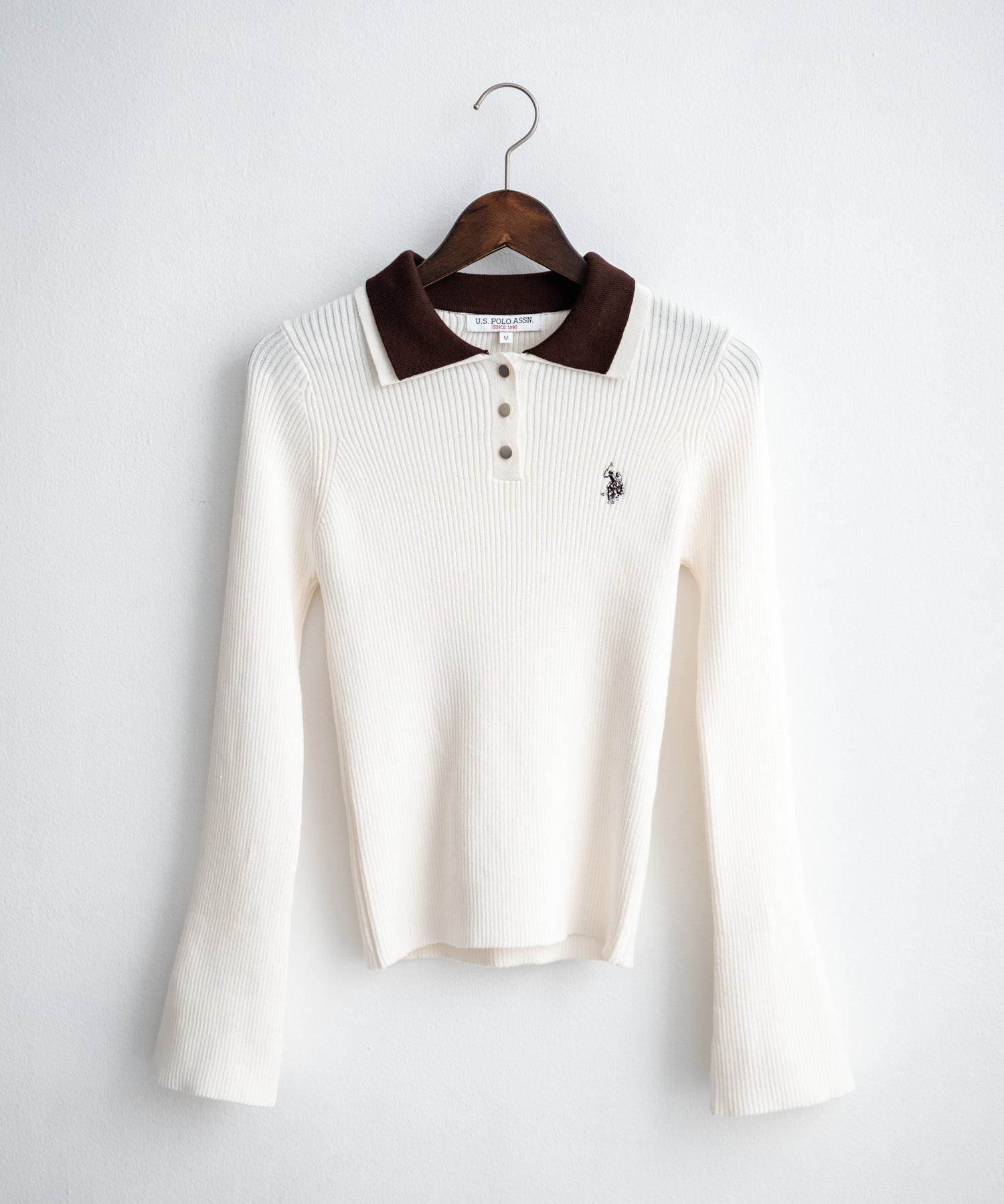 U.S.POLO ASSN. ユーエスポロアッスン バイカラー2重衿ワンポイントロゴ刺繍フレアスリーブニットポロシャツ 16459