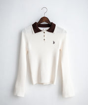 U.S.POLO ASSN. ユーエスポロアッスン バイカラー2重衿ワンポイントロゴ刺繍フレアスリーブニットポロシャツ 16459