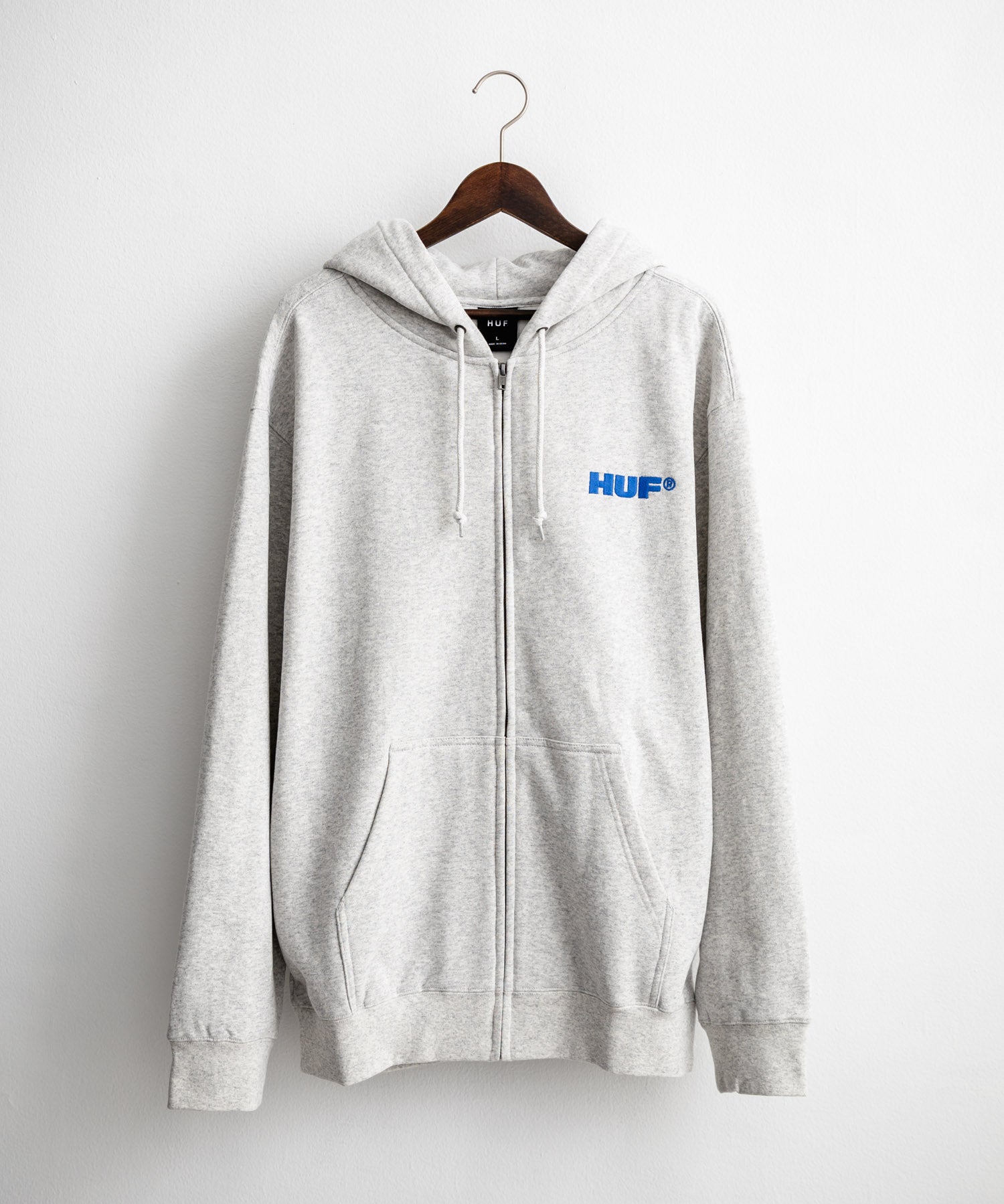 HUF ハフ ALL CAPS F/Z HOODIE オーバーサイズ裏起毛ワンポイントロゴ刺繍フルジップパーカー 15058