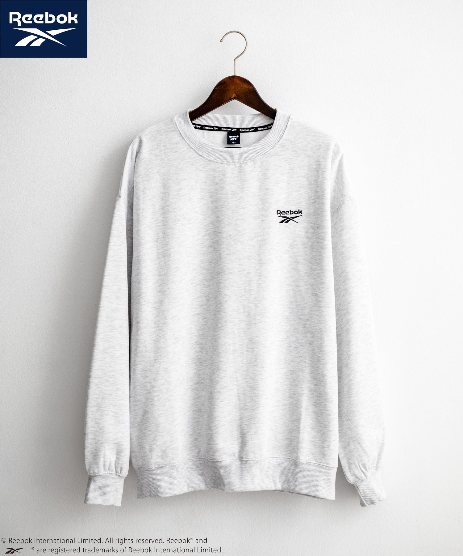 Reebok リーボック オーバーサイズ裏起毛ワンポイントロゴ刺繍クルートレーナー 14871