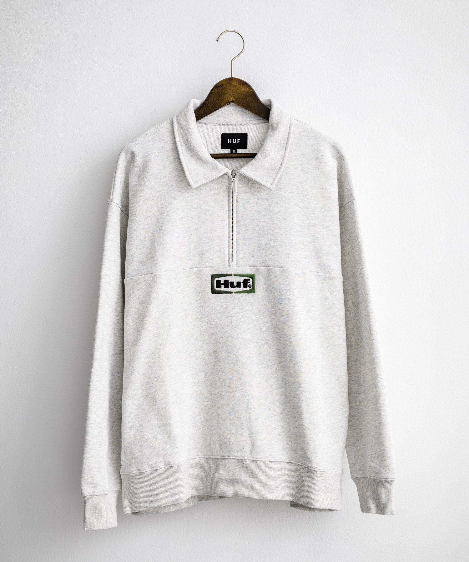 HUF ハフ SLATE QUARTER ZIP FLEECE オーバーサイズロゴ刺繍ハーフジップトレーナー