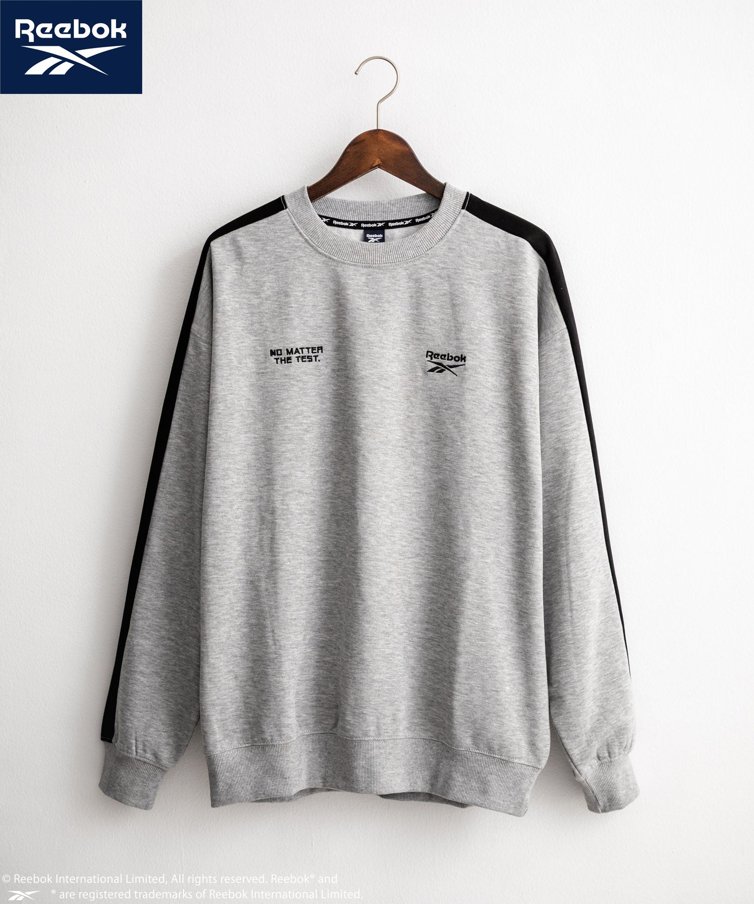 Reebok リーボック オーバーサイズ裏起毛ロゴ刺繍＆ラグラン袖ラインクルートレーナー 14866