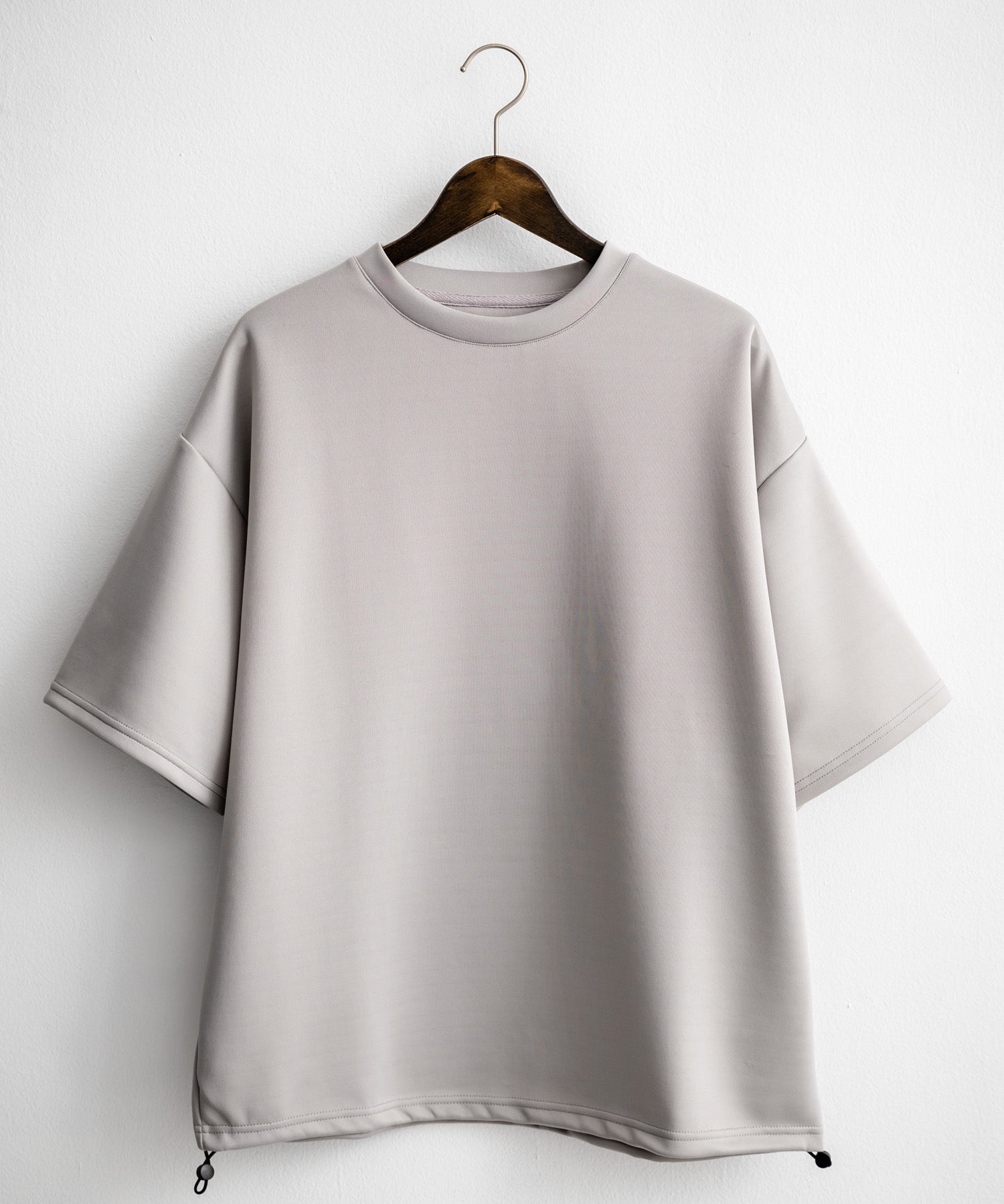 接触冷感 オーバーサイズダンボール裾ドローコード半袖クルーネックTシャツ