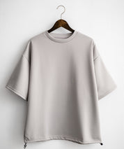 接触冷感 オーバーサイズダンボール裾ドローコード半袖クルーネックTシャツ