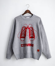 CONVERSE コンバース オーバーサイズダブルジャガードシューズロゴクルーネック長袖ニットセーター 16560