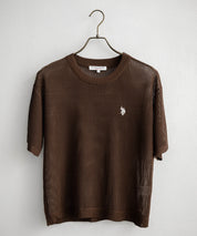 U.S. POLO ASSN. ユーエスポロアッスン W's ワンポイントロゴ刺繍透かし編み半端袖プルオーバーニット 15900