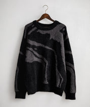 5Gフェザーヤーンジャガードマーブル柄ルーズクルーネック長袖ニット 15190