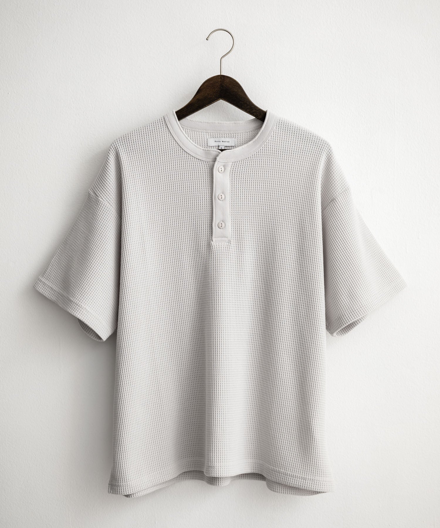 オーバーサイズ T/Cワッフルヘンリーネック半袖Tシャツ 15578