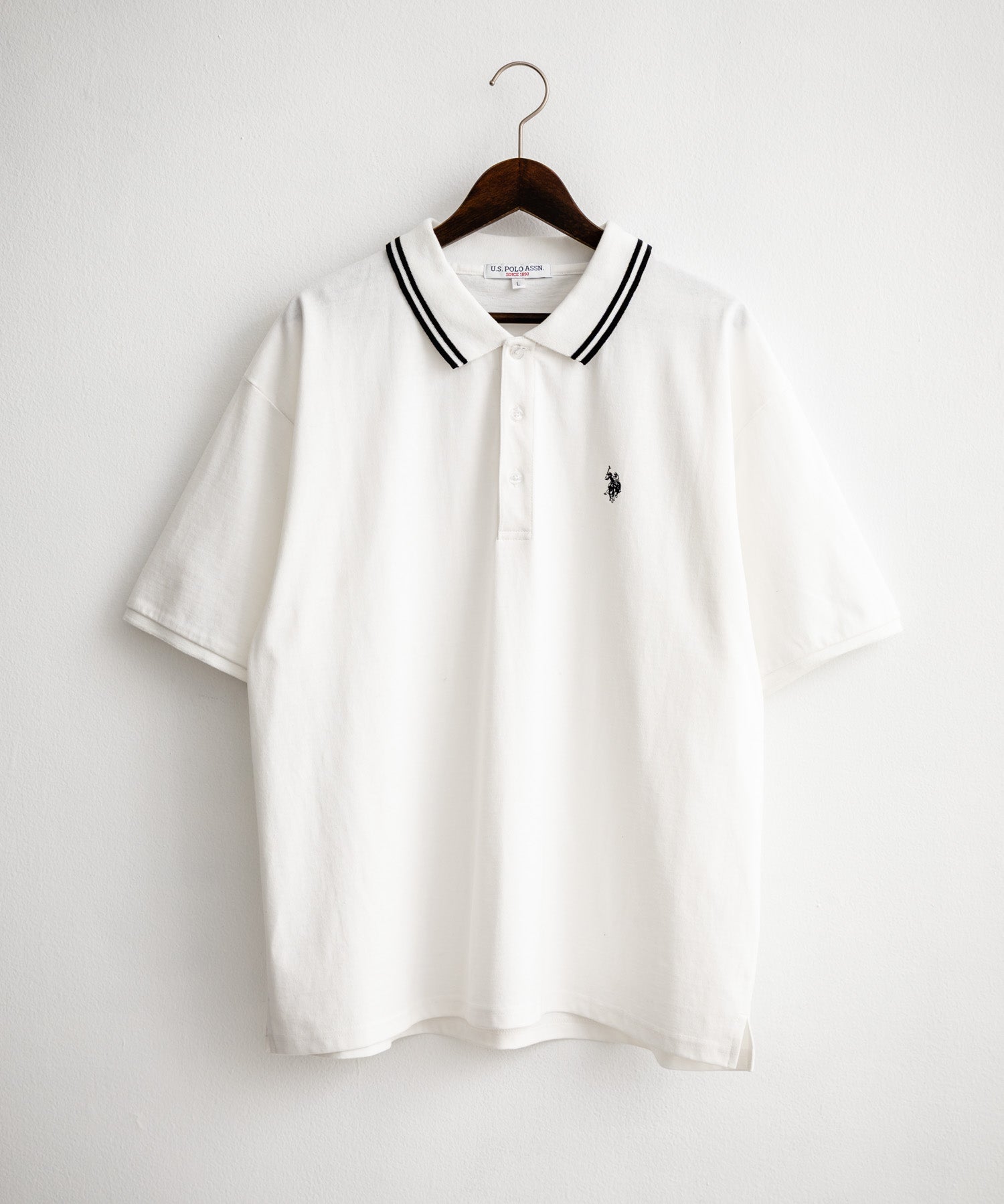 U.S. POLO ASSN. ユーエスポロアッスン 別注コラボ 無地/ラインリブ ワンポイントロゴ刺繍天竺半袖ポロシャツ