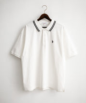 U.S. POLO ASSN. ユーエスポロアッスン 別注コラボ 無地/ラインリブ ワンポイントロゴ刺繍天竺半袖ポロシャツ