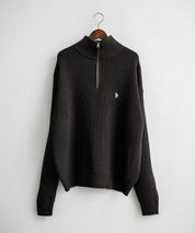 U.S. POLO ASSN. ユーエスポロアッスン 別注コラボ オーバーサイズワンポイントロゴ刺繍畦編みハーフジップ長袖ニットセーター 14769