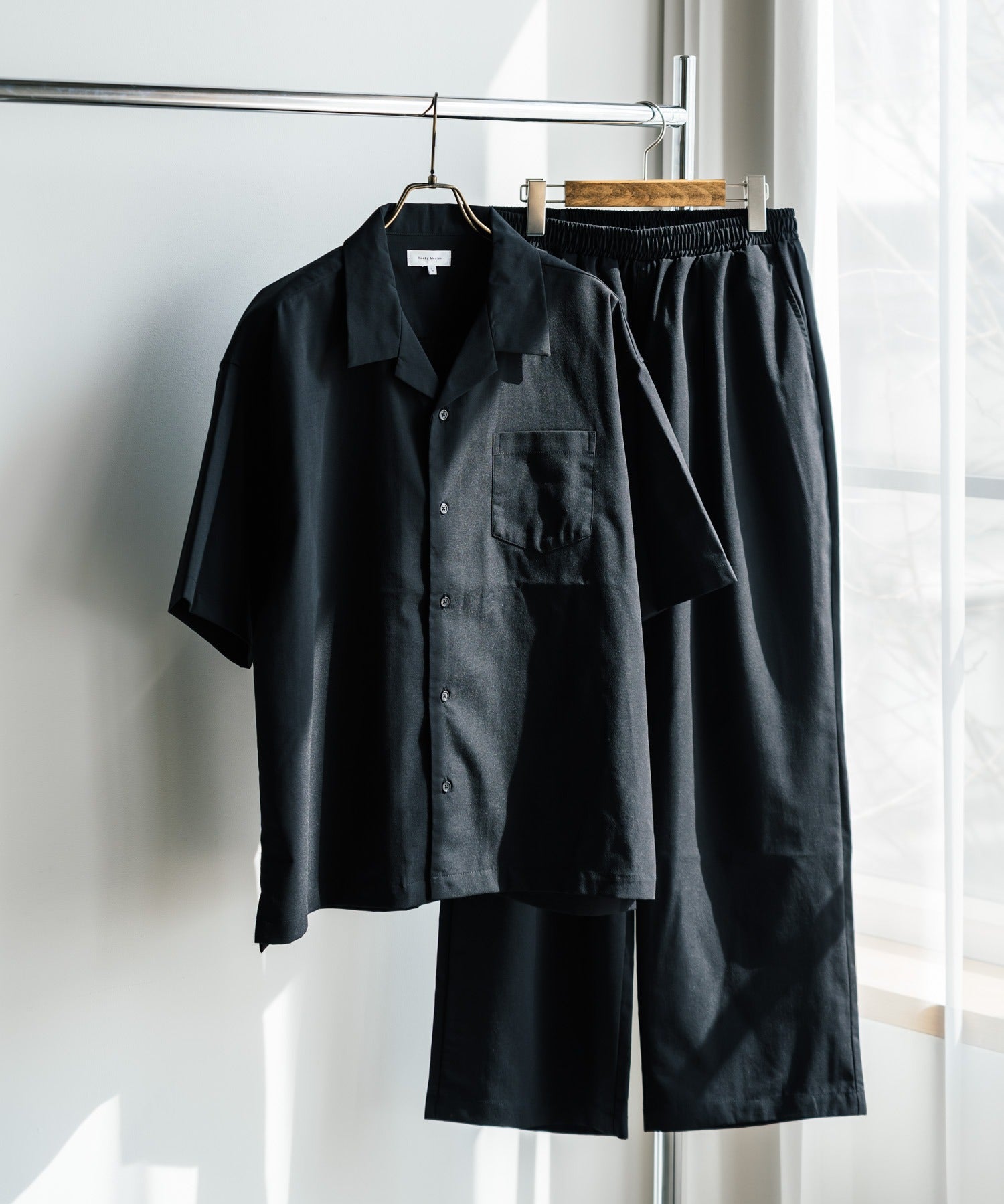 新色追加 セットアップ 接触冷感 多機能素材 リネンライク半袖開襟シャツ＆セミワイドイージーパンツ 15480